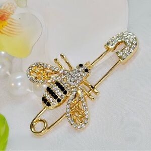 Anthropologie Gold and Black Bee Safety Pin Brooch
